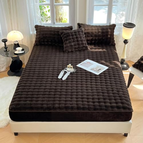 HSTANGKY Plüschiger Flanell Matratzenbezug Dicker Staubdichter Matratzenschoner Elastisches Spannbettlaken-Design Mit Tiefen Taschen rutschfeste Waschbare Matratzenauflage-Brown||King 71x79in von HSTANGKY
