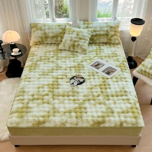 HSTANGKY Plüschiger Flanell Matratzenbezug Dicker Staubdichter Matratzenschoner Elastisches Spannbettlaken-Design Mit Tiefen Taschen rutschfeste Waschbare Matratzenauflage-Green||King 71x79in von HSTANGKY