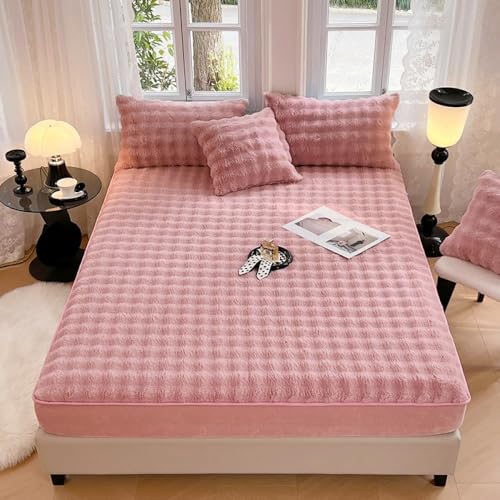 HSTANGKY Plüschiger Flanell Matratzenbezug Dicker Staubdichter Matratzenschoner Elastisches Spannbettlaken-Design Mit Tiefen Taschen rutschfeste Waschbare Matratzenauflage-Pink||Single 35x79in von HSTANGKY