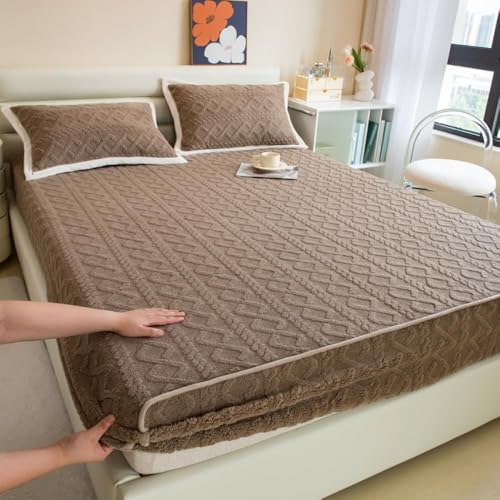 HSTANGKY Verdickter Elastischer Matratzenschoner Hautfreundliche Staubdichte Matratzenauflage Atmungsaktive Matratzenauflage Aus Stoff Einfach Anzubringendes Spannbettlaken-Brown||Single 35x79in von HSTANGKY