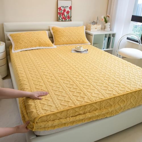 HSTANGKY Verdickter Elastischer Matratzenschoner Hautfreundliche Staubdichte Matratzenauflage Atmungsaktive Matratzenauflage Aus Stoff Einfach Anzubringendes Spannbettlaken-Yellow||Queen 59x79in von HSTANGKY