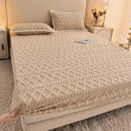HSTANGKY Verdickter Matratzenschoner Elastisches Spannbettlaken Rutschfester Jacquard Stoffbezug Staubdichte Atmungsaktive Geräuscharme Matratzenauflage-Brown||Double:47x79inch von HSTANGKY