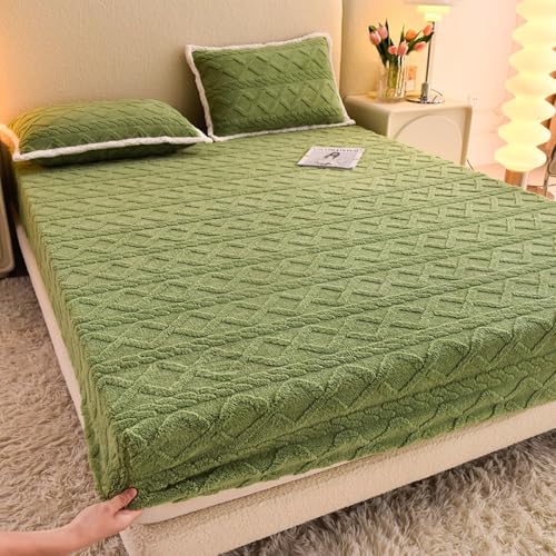 Verdickter Matratzenschoner Elastisches Spannbettlaken Rutschfester Jacquard Stoffbezug Staubdichte Atmungsaktive Geräuscharme Matratzenauflage-Green||Double:47x79inch von HSTANGKY