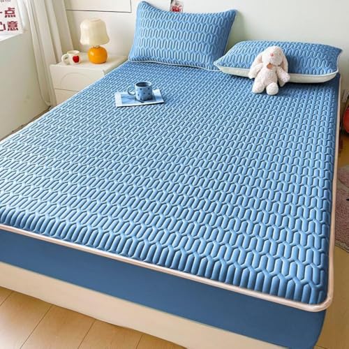 Wasserdichter Matratzenschoner Hautfreundlicher Leicht Anzubringender Weicher Matratzenschoner Mit Elastischen Bändern Einfarbiger Waschbarer Bettbezug-Blue||Queen 59x79inch von HSTANGKY
