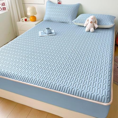 Wasserdichter Matratzenschoner Hautfreundlicher Leicht Anzubringender Weicher Matratzenschoner Mit Elastischen Bändern Einfarbiger Waschbarer Bettbezug-Blue.||King 71x79inch von HSTANGKY