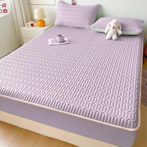 Wasserdichter Matratzenschoner Hautfreundlicher Leicht Anzubringender Weicher Matratzenschoner Mit Elastischen Bändern Einfarbiger Waschbarer Bettbezug-Purple||Double 47x79inch von HSTANGKY