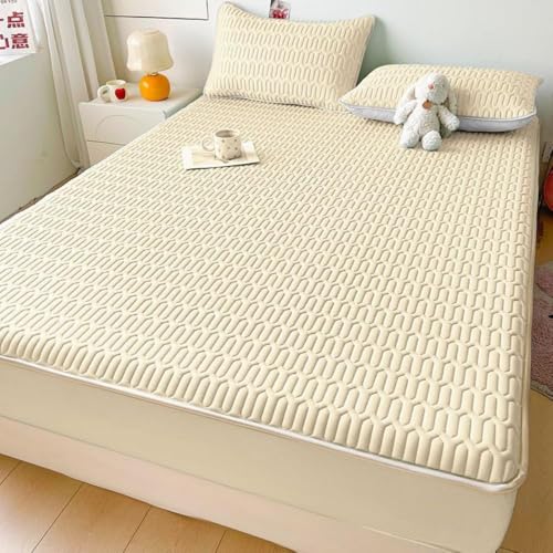 HSTANGKY Wasserdichter Matratzenschoner Hautfreundlicher Leicht Anzubringender Weicher Matratzenschoner Mit Elastischen Bändern Einfarbiger Waschbarer Bettbezug-Yellow||King 71x79inch von HSTANGKY