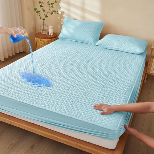 Wasserdichter Matratzenschoner Mit Jasmin-Textur Matratzenbezug Aus Baumwolle Mit Elastischen Bändern Weiches Spannbettlaken Hautfreundliches Bettzubehör-Blue||King 71x79inch Wasserdichter Matratzenschoner Mit Jasmin-Textur Matratzenbezug Aus Baumwolle Mit Elastischen Bändern Weiches Spannbettlaken Hautfreundliches Bettzubehör-Blue||King 71x79inch von HSTANGKY