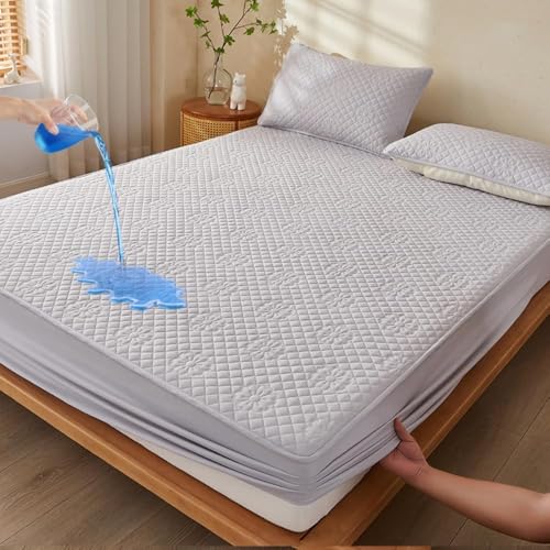 Wasserdichter Matratzenschoner Mit Jasmin-Textur Matratzenbezug Aus Baumwolle Mit Elastischen Bändern Weiches Spannbettlaken Hautfreundliches Bettzubehör-Gray||King 71x79inch von HSTANGKY