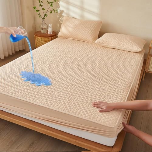 Wasserdichter Matratzenschoner Mit Jasmin-Textur Matratzenbezug Aus Baumwolle Mit Elastischen Bändern Weiches Spannbettlaken Hautfreundliches Bettzubehör-Khaki||King 71x79inch von HSTANGKY