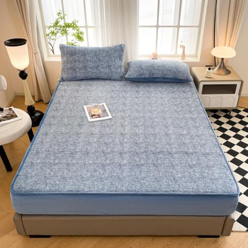 HSTANGKY Weicher Samt Matratzenschoner Warme Spannbettlaken Mit Tiefen Taschen Atmungsaktiver Matratzen Staubschutz Schlafzimmer Hautfreundliche Matratzenauflage-Blue||Double 47x79in von HSTANGKY