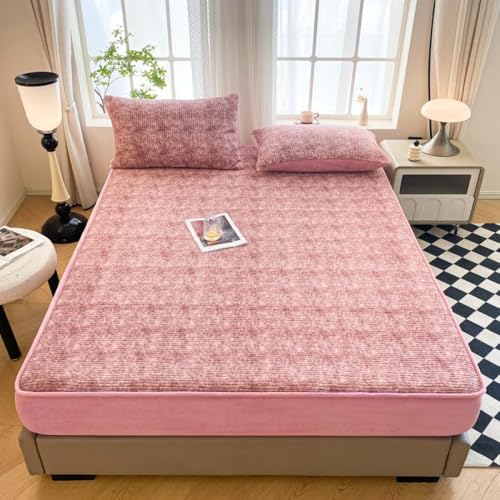 HSTANGKY Weicher Samt Matratzenschoner Warme Spannbettlaken Mit Tiefen Taschen Atmungsaktiver Matratzen Staubschutz Schlafzimmer Hautfreundliche Matratzenauflage-Pink||Double 47x79in von HSTANGKY