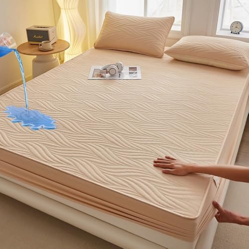 Wasserdichter Matratzenschoner Mit Elastischen Bändern Atmungsaktiver Leiser Matratzenbezug Matratzenauflage Mit Weidenblatt-Textur Weiches Spannbettlaken-Khaki||Double 47x79inch von HSTANGKY