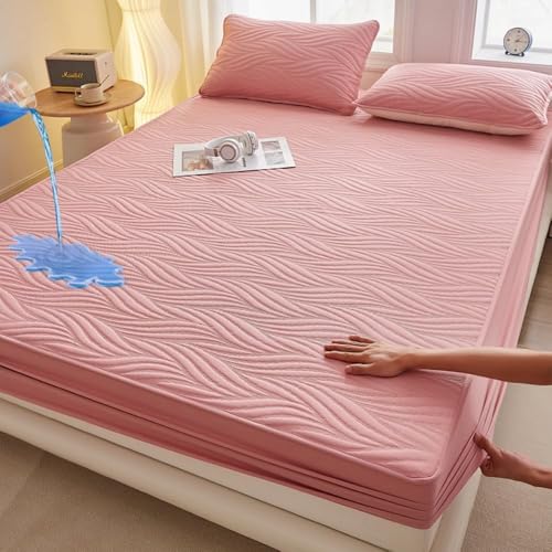 Wasserdichter Matratzenschoner Mit Elastischen Bändern Atmungsaktiver Leiser Matratzenbezug Matratzenauflage Mit Weidenblatt-Textur Weiches Spannbettlaken-Pink||King 71x79inch von HSTANGKY