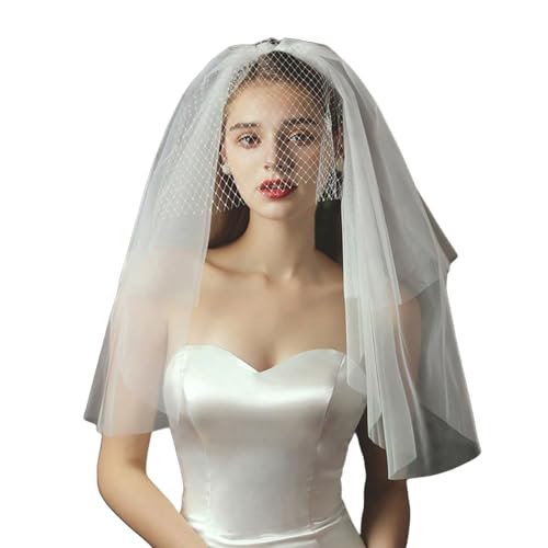 HSTWODE 1 Stück Brautschleier aus Chiffon [Hochzeits-Schleier mit Schleifen-Dekor] Elegantes Hochzeits-Accessoire für Brautlook | Fotoshooting | Standesamt | Empfang (2#) von HSTWODE
