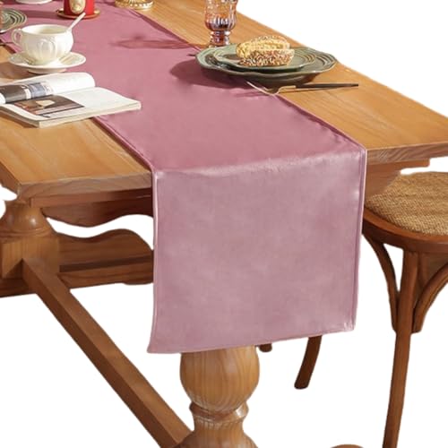 HSTWODE 1 Stück Samt Tischläufer, Tischläufer Modern, Abwaschbar Tischläufer, für Esszimmer Party Urlaub Draußen Drinnen Dekoration (33 x 140cm,Rosa) von HSTWODE