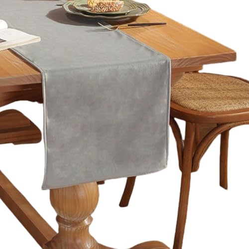 HSTWODE 1 Stück Samt Tischläufer, Tischläufer Modern, Abwaschbar Tischläufer, für Esszimmer Party Urlaub Draußen Drinnen Dekoration (33 x 160cm,hellgrau) von HSTWODE