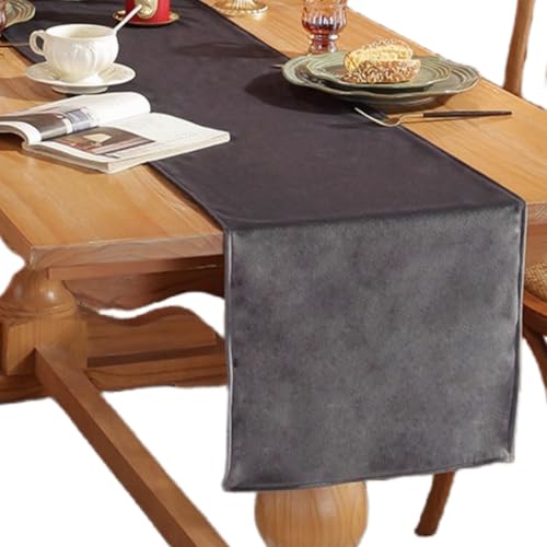 HSTWODE 1 Stück Samt Tischläufer, Tischläufer Modern, Abwaschbar Tischläufer, für Esszimmer Party Urlaub Draußen Drinnen Dekoration (33 x 180cm,dunkelgrau) von HSTWODE