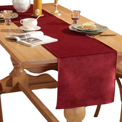 HSTWODE 1 Stück Samt Tischläufer, Tischläufer Modern, Abwaschbar Tischläufer, für Esszimmer Party Urlaub Draußen Drinnen Dekoration (33 x 200cm,burgundisch) von HSTWODE