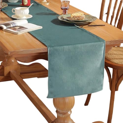 HSTWODE 1 Stück Samt Tischläufer, Tischläufer Modern, Abwaschbar Tischläufer, für Esszimmer Party Urlaub Draußen Drinnen Dekoration (33 x 240cm,Zyanblau) von HSTWODE