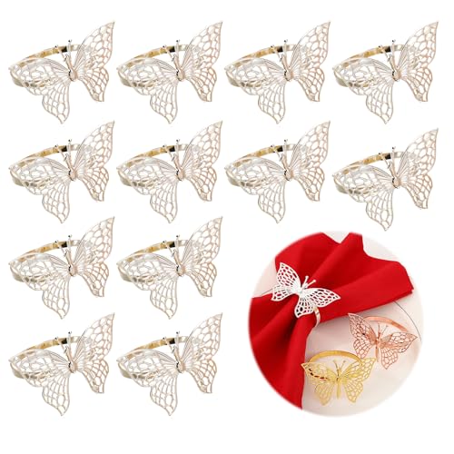 HSTWODE 12 Stück 3 Farben Serviettenringe, Schmetterling Serviettenring, serviettenringe Hochzeit, Serviettenring, Servietten Ringe, Servietten Ring (Silber, Groß) von HSTWODE