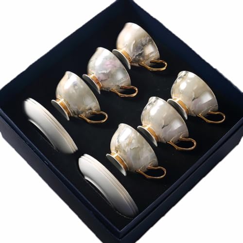 HSTWODE-12 Stück Europäischen Blumen Tee Set,Bone China Tee Set Service Kaffee Set, 9 Optionen.Mit Geschenkbox, für hochwertige Geschenke und Haushalt, Hochzeit. (Gelbliches Stein-Muster) von HSTWODE