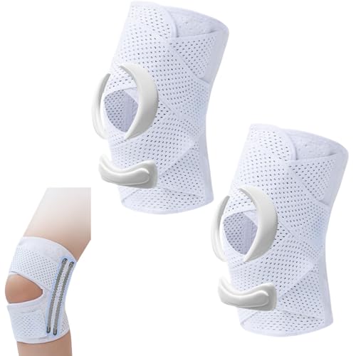 HSTWODE 2 Stück Kniestütze | Kniebandage | Sport Kniebandage | einstellbare Kniepackung mit Seitenstabilisatoren, für Meniskusriss,Arthritis Relief (Weiß, S) von HSTWODE