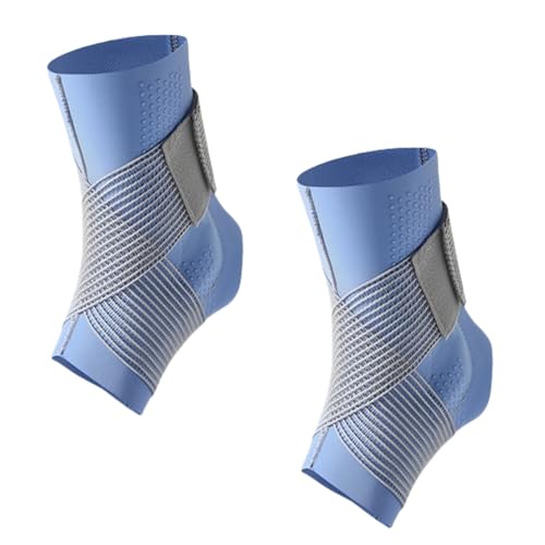 HSTWODE 2 Stück Sprunggelenkbandage | Bandage Fußgelenk | Atmungsaktiv Fußbandage | Flexible knöchelbandag | Rechte und Linke Fußgelenk (Blau, M) von HSTWODE