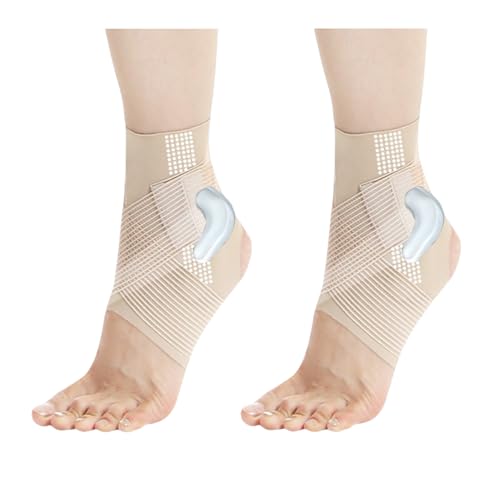 HSTWODE 2 Stück Sprunggelenkbandage | Bandage Fußgelenk | Atmungsaktiv Fußbandage | Flexible knöchelbandag | Rechte und Linke Fußgelenk (Hautfarbe, XL) von HSTWODE