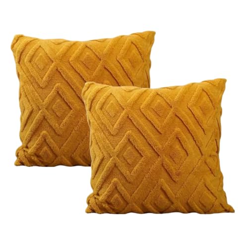 HSTWODE 2er Set Weihnachten Kissenbezug 45×45cm, Baumwolle Kissenbezüge kuschelkissen Boho Deko Kissen Flauschig Sofakissen Dekokissen für Sofa Dekokissen Wohnzimmer Schlafzimmer (Gelb) von HSTWODE