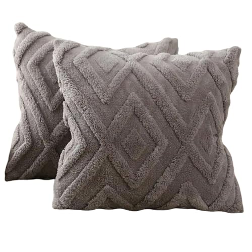 HSTWODE 2er Set Weihnachten Kissenbezug 45×45cm, Baumwolle Kissenbezüge kuschelkissen Boho Deko Kissen Flauschig Sofakissen Dekokissen für Sofa Dekokissen Wohnzimmer Schlafzimmer (Grau) von HSTWODE