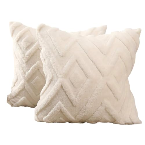 HSTWODE 2er Set Weihnachten Kissenbezug 45×45cm, Baumwolle Kissenbezüge kuschelkissen Boho Deko Kissen Flauschig Sofakissen Dekokissen für Sofa Dekokissen Wohnzimmer Schlafzimmer (Weiß) von HSTWODE