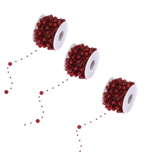 HSTWODE 3 Rollen*30m Perlengirlande, Perlenband Perlenkette Deko mit Schere für DIY Handwerk Perlengirlande Hochzeit, Brautstrauß, Tischdeko Partydekoration (Burgunderrote) von HSTWODE