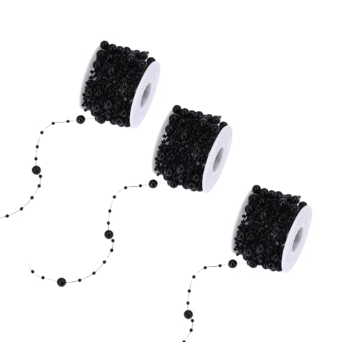 HSTWODE 3 Rollen*30m Perlengirlande, Perlenband Perlenkette Deko mit Schere für DIY Handwerk Perlengirlande Hochzeit, Brautstrauß, Tischdeko Partydekoration (Schwarz) von HSTWODE