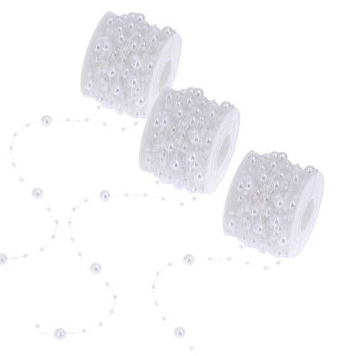 HSTWODE 3 Rollen*30m Perlengirlande, Perlenband Perlenkette Deko mit Schere für DIY Handwerk Perlengirlande Hochzeit, Brautstrauß, Tischdeko Partydekoration (Weiß) von HSTWODE