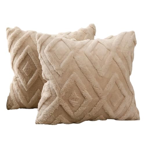 HSTWODE 4er Set Weihnachten Kissenbezug 45×45cm, Baumwolle Kissenbezüge kuschelkissen Boho Deko Kissen Flauschig Sofakissen Dekokissen für Sofa Dekokissen Wohnzimmer Schlafzimmer (Beige) von HSTWODE