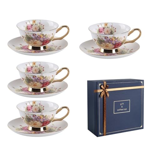 HSTWODE-8 Stück Europäischen Blumen Tee Set,Bone China Tee Set Service Kaffee Set, 9 Optionen.Mit Geschenkbox, für hochwertige Geschenke und Haushalt, Hochzeit. (Mehrfarbiges Blumenmuster) von HSTWODE