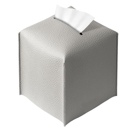 HSTWODE Kosmetiktücherbox, Taschentuchbox, Quadratisch,PU Leder Moderner Kosmetiktücherbox, Tissue Box für Esszimmer Badezimmer Büro,13 x 13 x 13 cm (Grau) von HSTWODE