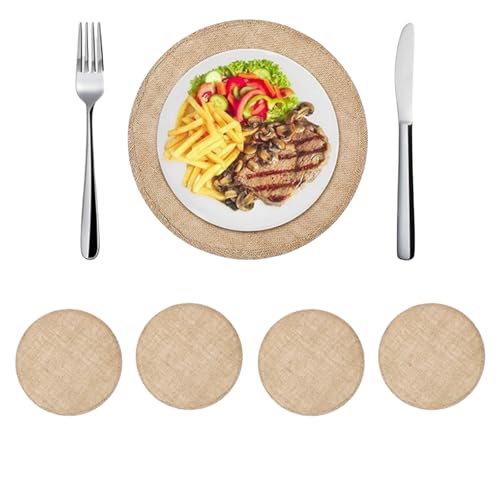 HSTWODE Runde Platzdeckchen Jute-Tischsets 32cm Pflegeleicht Abwaschbar Geflochtene Platzsets für Küche Speisetisch, Party Dekor (4) von HSTWODE