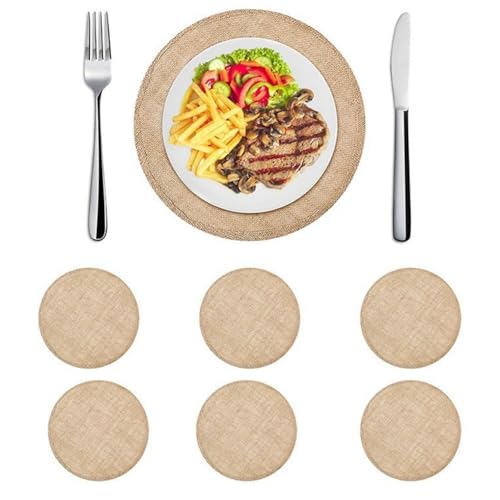 HSTWODE Runde Platzdeckchen Jute-Tischsets 32cm Pflegeleicht Abwaschbar Geflochtene Platzsets für Küche Speisetisch, Party Dekor (6) von HSTWODE