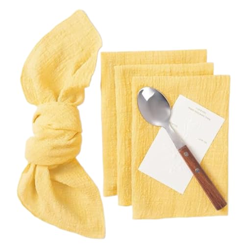 HSTWODE Stoffservietten Packung mit 4 Stück, Gratis Löffel, Wiederverwendbare Stoffservietten, Für Partys, Hochzeiten, Feste, DIY (Gelb) von HSTWODE