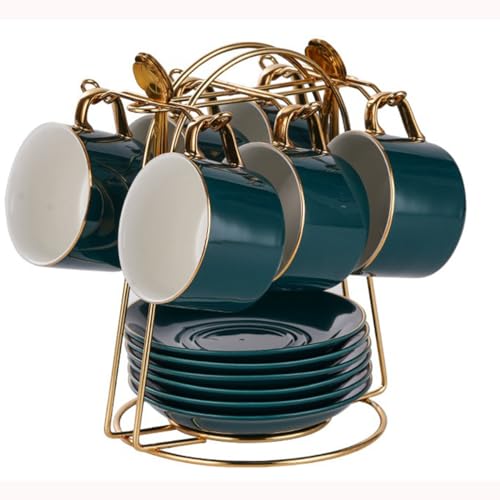 HSTWODE-cappuccino tassen set Tassen & Untertassen von 6 (150 ml), Luxus-Teetasse Set mit goldenen Trimm, britischer Königlicher Porzellan Tassen (Handbemaltes Brillantblau) von HSTWODE