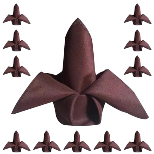 HSTWODE servietten Stoff 12 Stück Waschbare Papierservietten 48x48cm Polyester Wiederverwendbare Tischservietten Napkins für Restaurant Hochzeit Bankett Geburtstags Party Hotel (Dunkelbraun) von HSTWODE