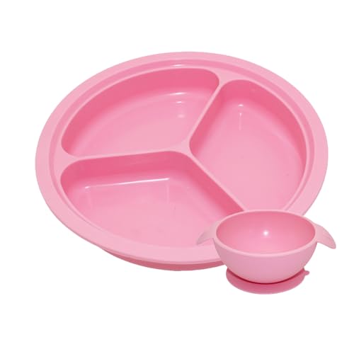 HSU'S Platin Silikon Baby Kinder runde Dinnerschüssel 2-teiliges Set, rosa von HSU'S