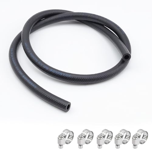 HSUYUN 1 Meter Kraftstoffschlauch, NBR Dieselschlauch, Schwarz Kraftstoffleitung 8 mm, mit Schlauchschellen Benzinschlauch Set, Innendurchmesser 8 mm - für Autos, Traktoren, Rasenmäher von HSUYUN