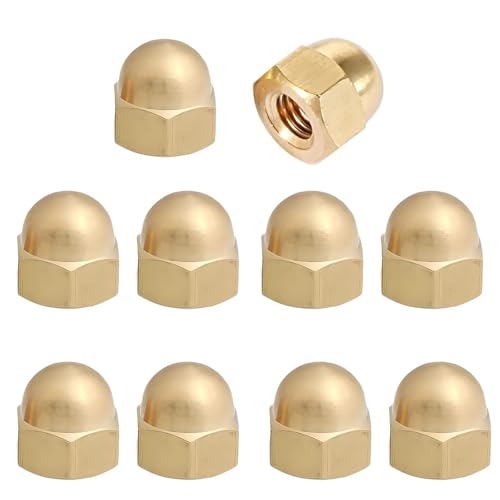 HSUYUN 10 Stück Hutmuttern M10 Messing, M10 Sechskant Hutmutter Messing, GB923 Hutmuttern für Schrauben - für Stahlkonstruktionen, Holz und Maschinen von HSUYUN