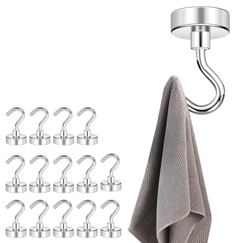 HSUYUN 15 Stück Magnetische Haken, 16 mm Magnet mit Haken，Edelstahl Magnethaken Klein, Abnehmbar Haken Magnetisch, für Aufhängen von Handtüchern, Regenschirmen und Hüten von HSUYUN