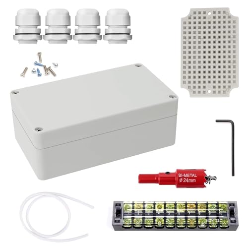 HSUYUN Abzweigkasten, 200 × 120 × 75 mm Anschlussdose Wasserdicht, IP66 Klemmdose Aufputz, ABS Kunststoff Anschlusskästen, mit Klemmen und Montagezubehör, für Kabel von ø12–15 mm von HSUYUN