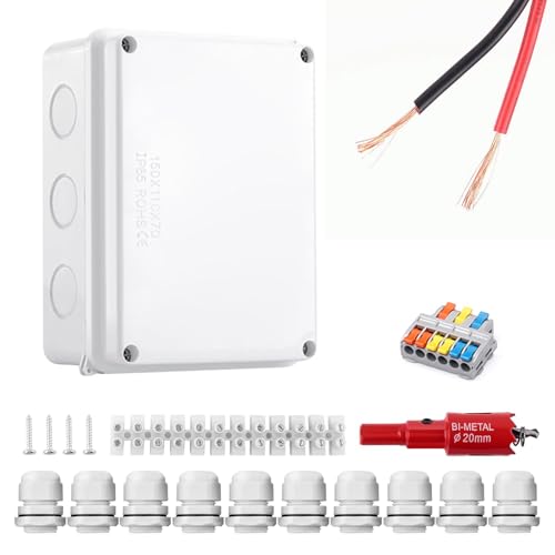 HSUYUN Anschlussdose, IP65 Wasserdichte Abzweigdose, 150 x 110 x 70 mm Klemmdose Aufputz, Wasserdichte Verteilerdose mit M20 Wasserdichten Verbindungsstücken für Kabel mit Ø6-12 mm von HSUYUN