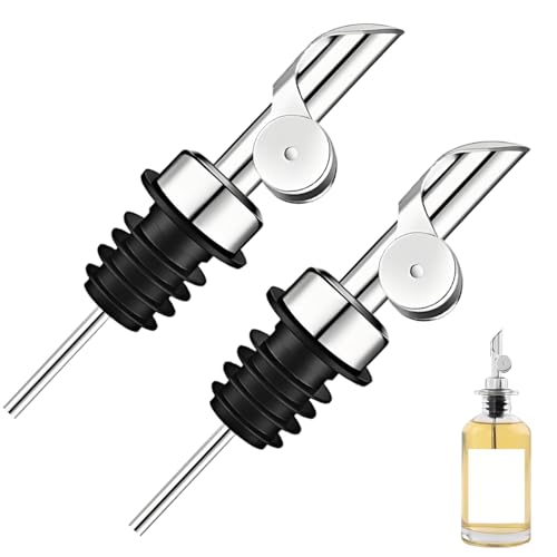 HSUYUN Ausgiesser Fuer Essig und Oel, 2 Stück Schnapsausgießer, Edelstahl Flaschenausgießer für Öl Silber, für Schnaps, Olivenöl und Zuhause Flüssiggewürz von HSUYUN